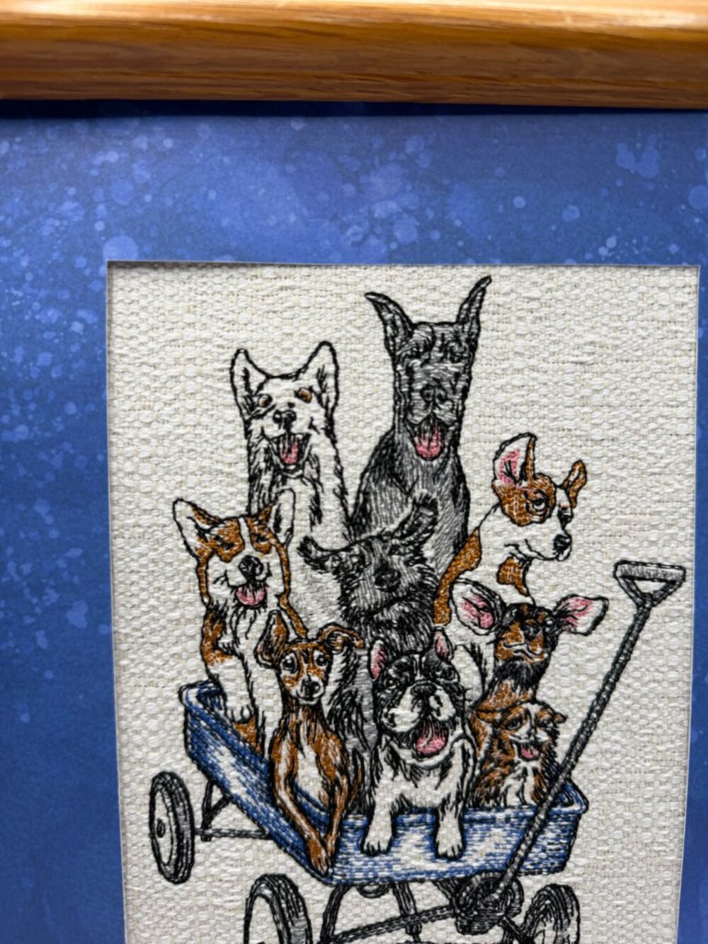 Homemade Dog Wagon Framed 8X10 Embroidery Art - Picture 2 of 6